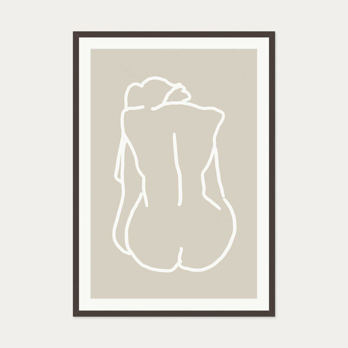 Nude Back Hand-Drawn Art Print — 70 x 100 cm — Brown Frame