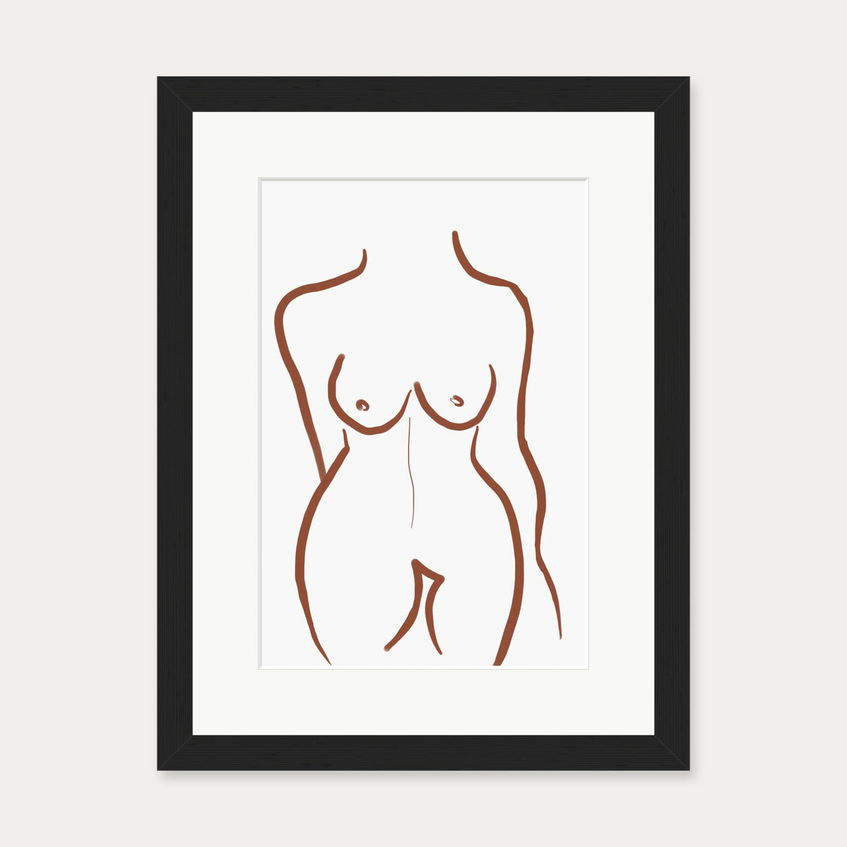 Female Nude Illustration Line Art Print — 30 x 40 cm — Black Frame