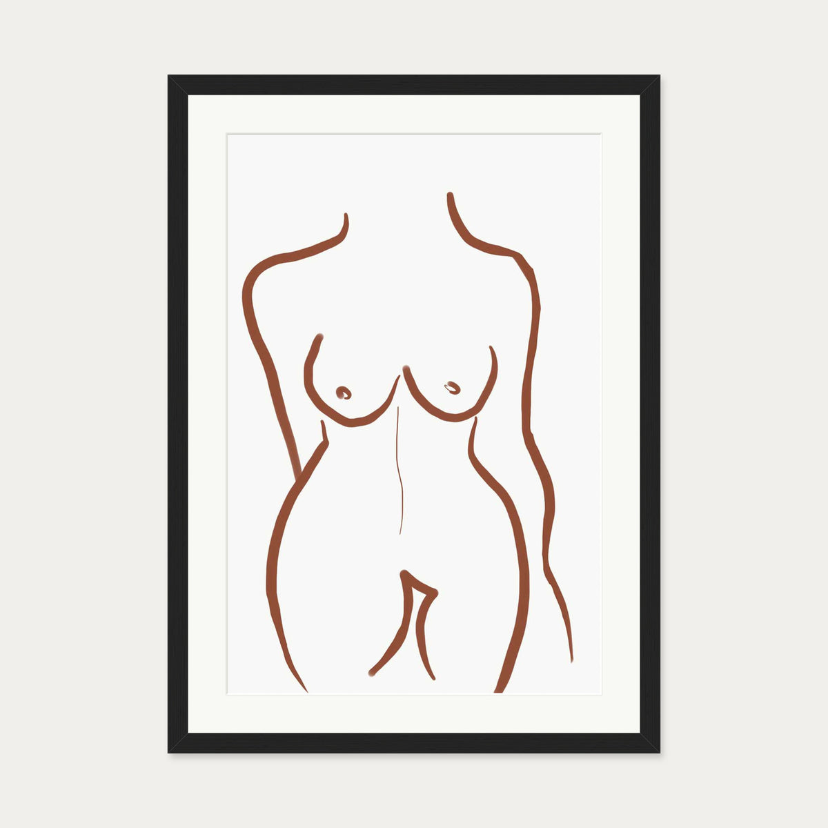 Female Nude Illustration Line Art Print — 50 x 70 cm — Black Frame