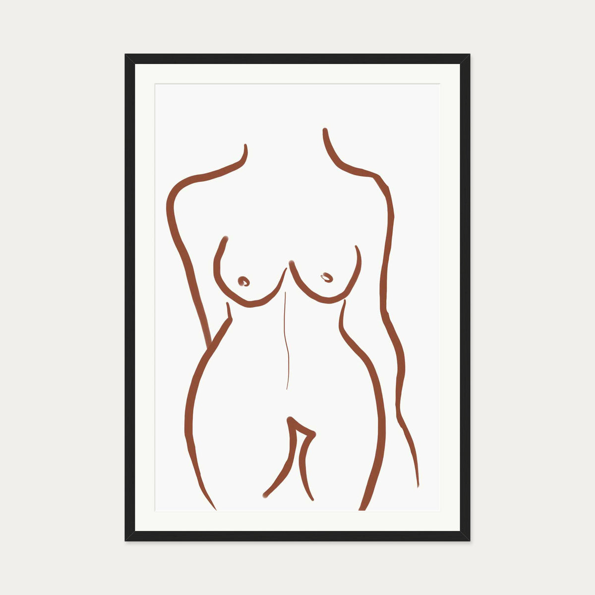 Female Nude Illustration Line Art Print — 70 x 100 cm — Black Frame