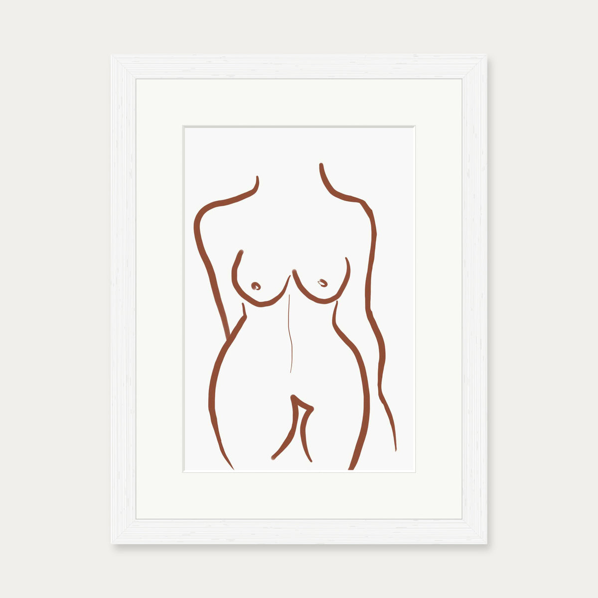 Female Nude Illustration Line Art Print — 30 x 40 cm — White Frame