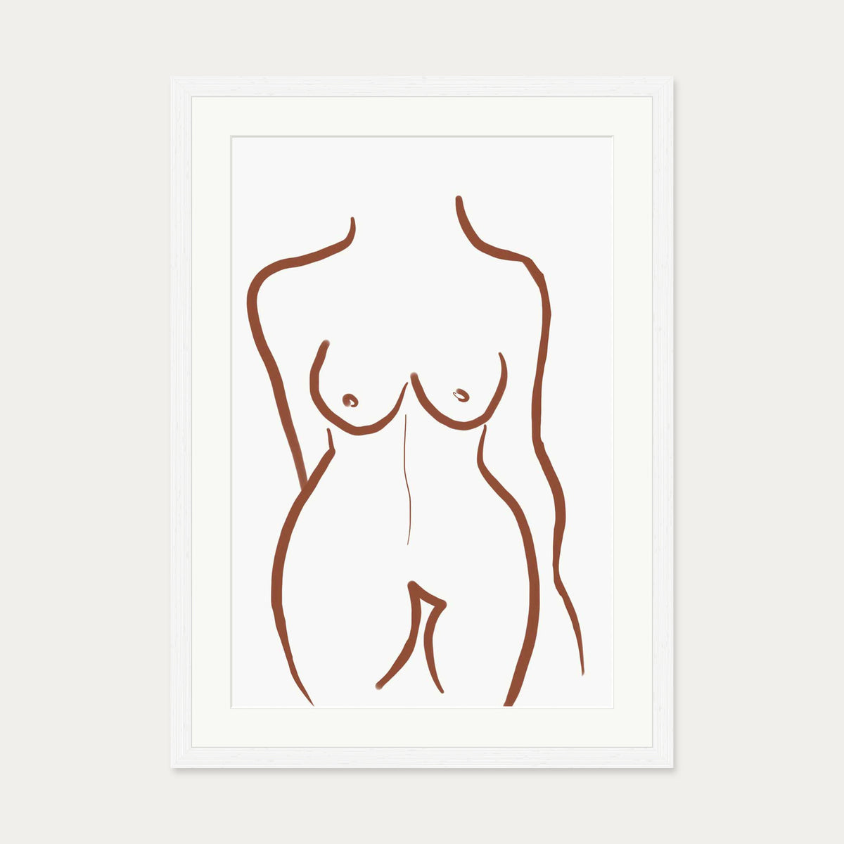 Female Nude Illustration Line Art Print — 50 x 70 cm — White Frame
