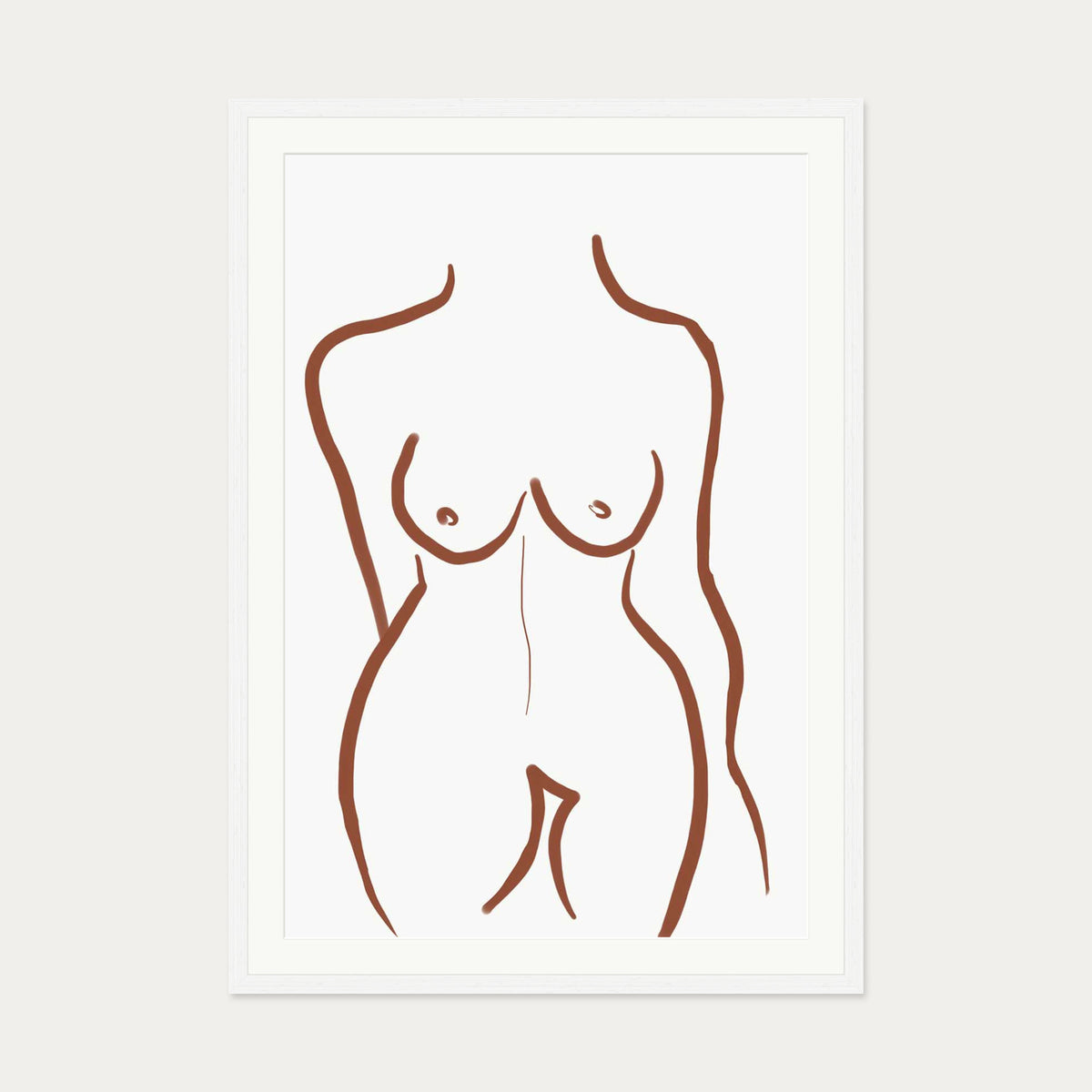 Female Nude Illustration Line Art Print — 70 x 100 cm — White Frame