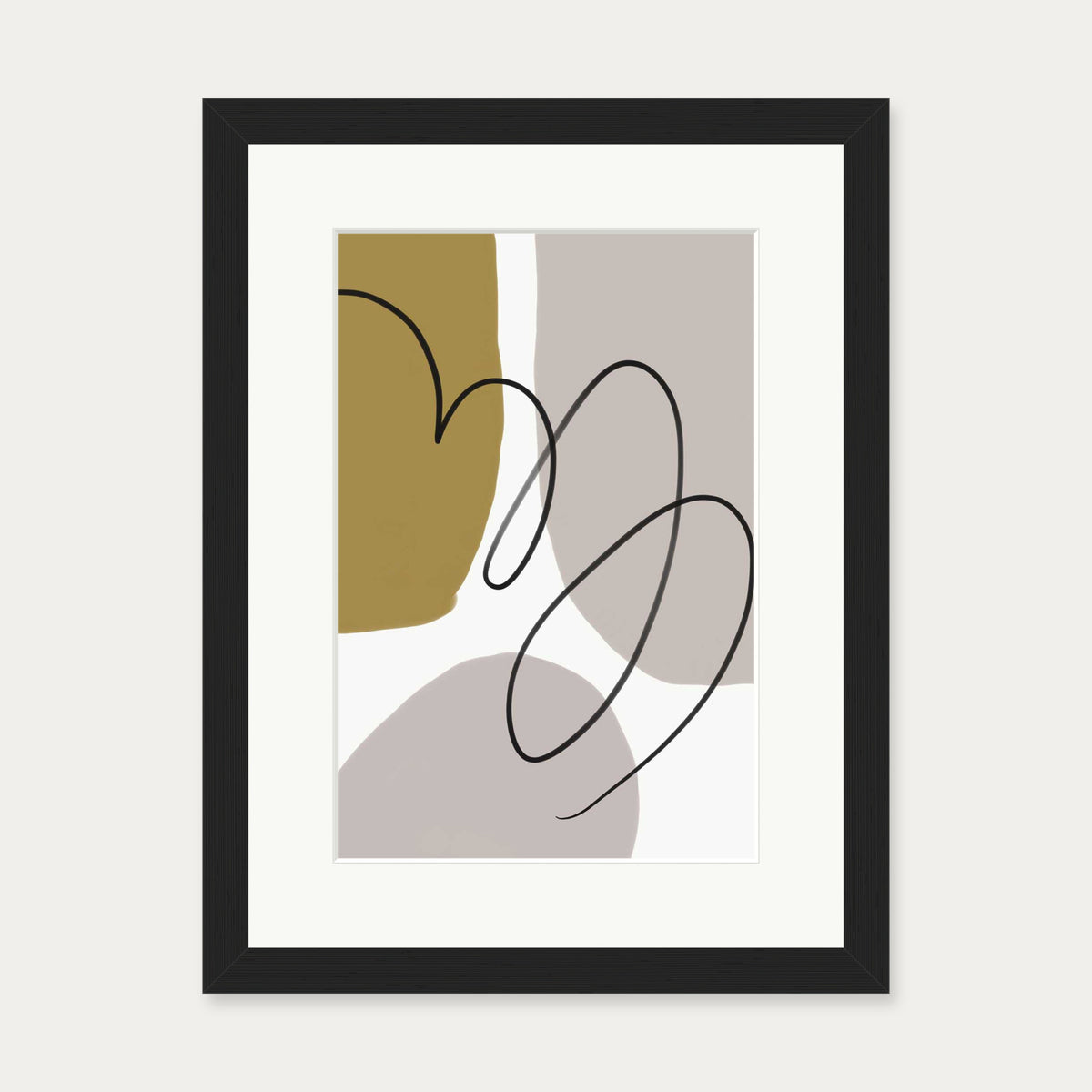 Grey And Mustard Abstract Art Print — 30 x 40 cm — Black Frame