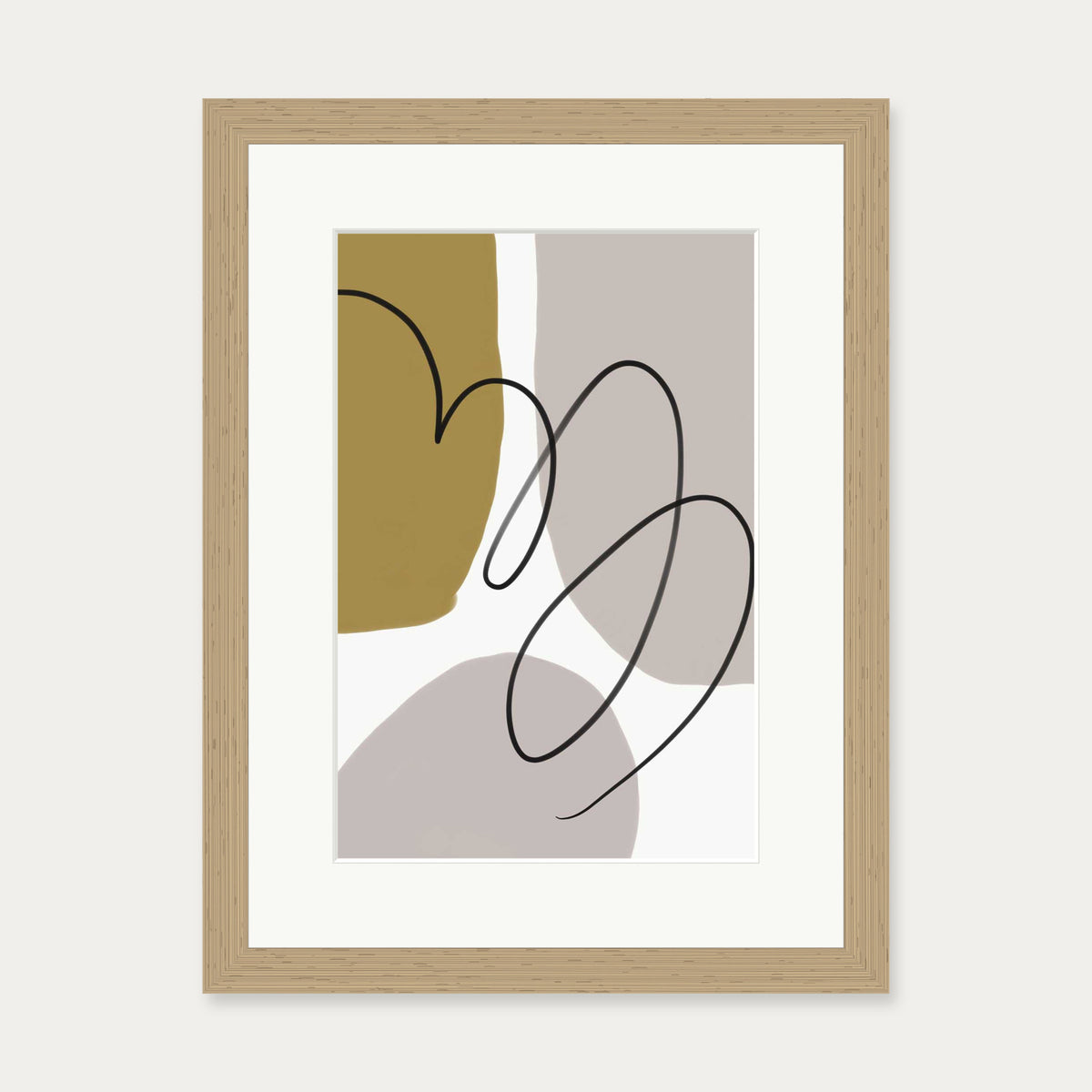 Grey And Mustard Abstract Art Print — 30 x 40 cm — Oak Frame