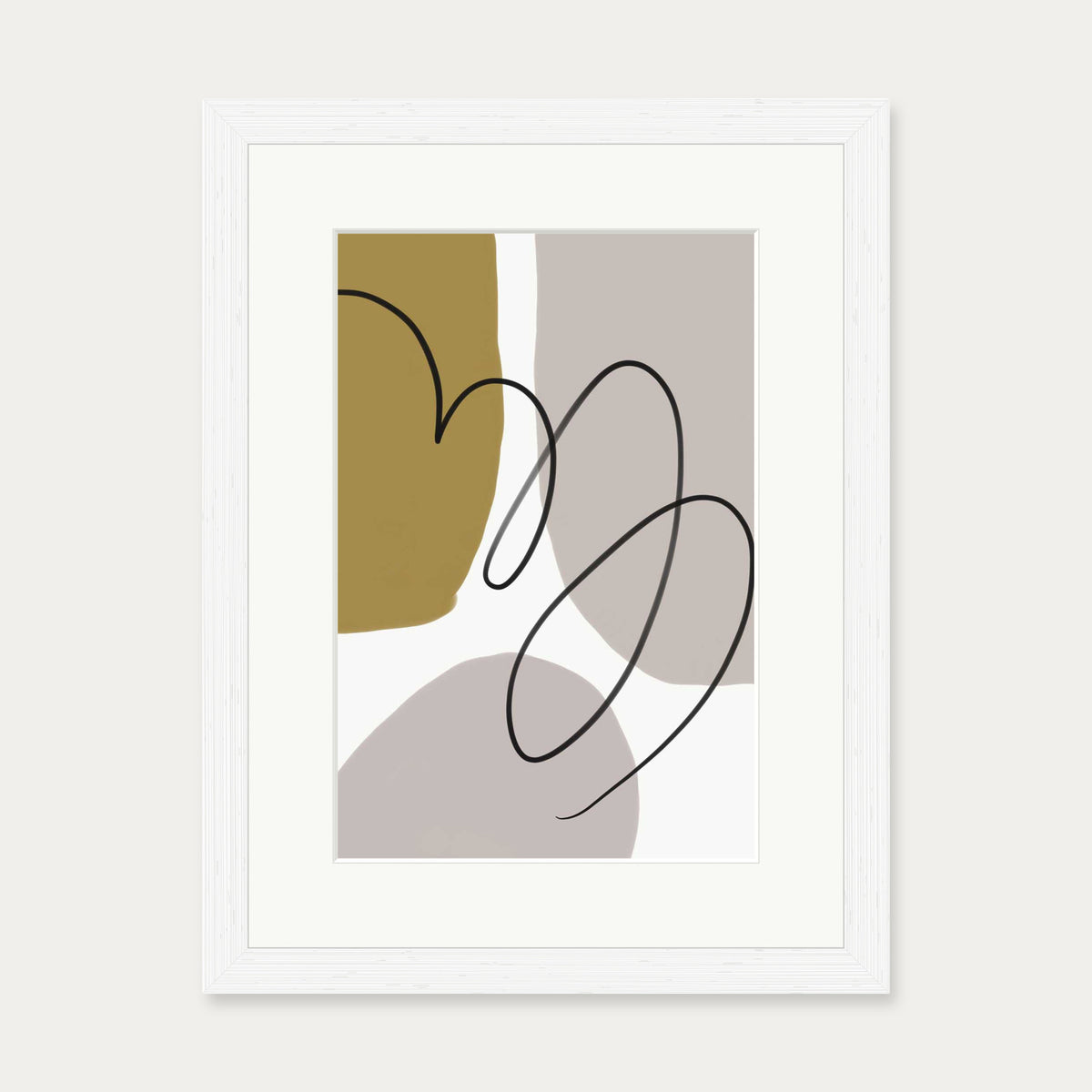 Grey And Mustard Abstract Art Print — 30 x 40 cm — White Frame
