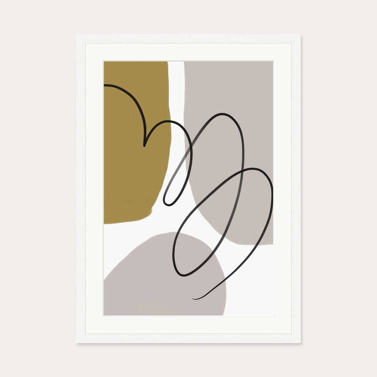 Grey And Mustard Abstract Art Print — 50 x 70 cm — White Frame
