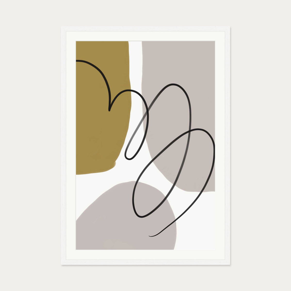 Grey And Mustard Abstract Art Print — 70 x 100 cm — White Frame