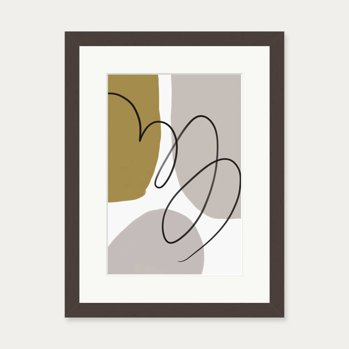 Grey And Mustard Abstract Art Print — 30 x 40 cm — Brown Frame