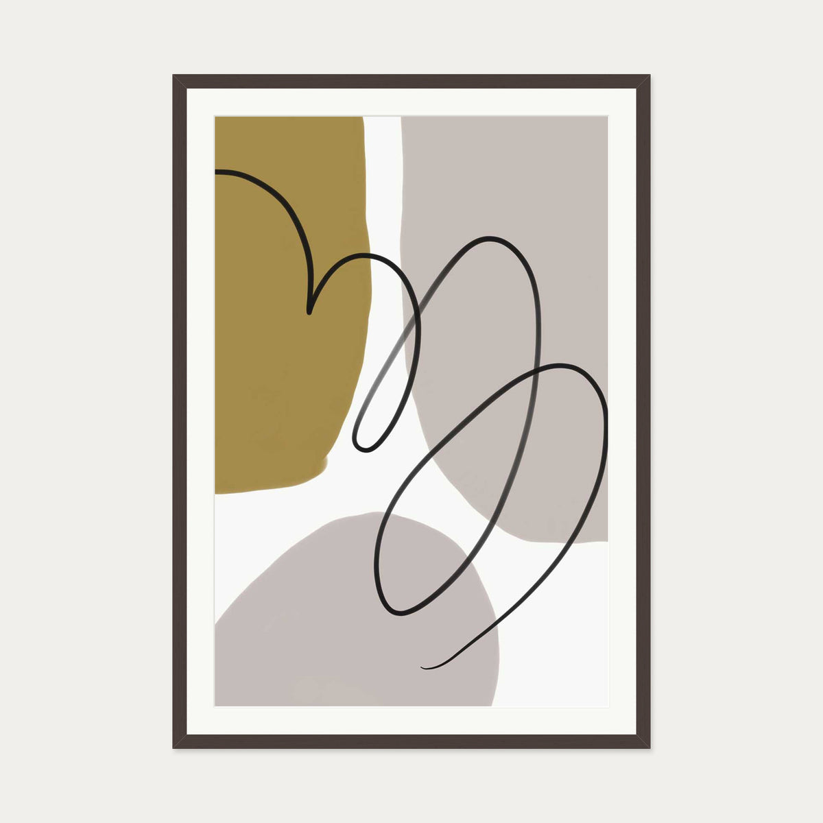 Grey And Mustard Abstract Art Print — 70 x 100 cm — Brown Frame