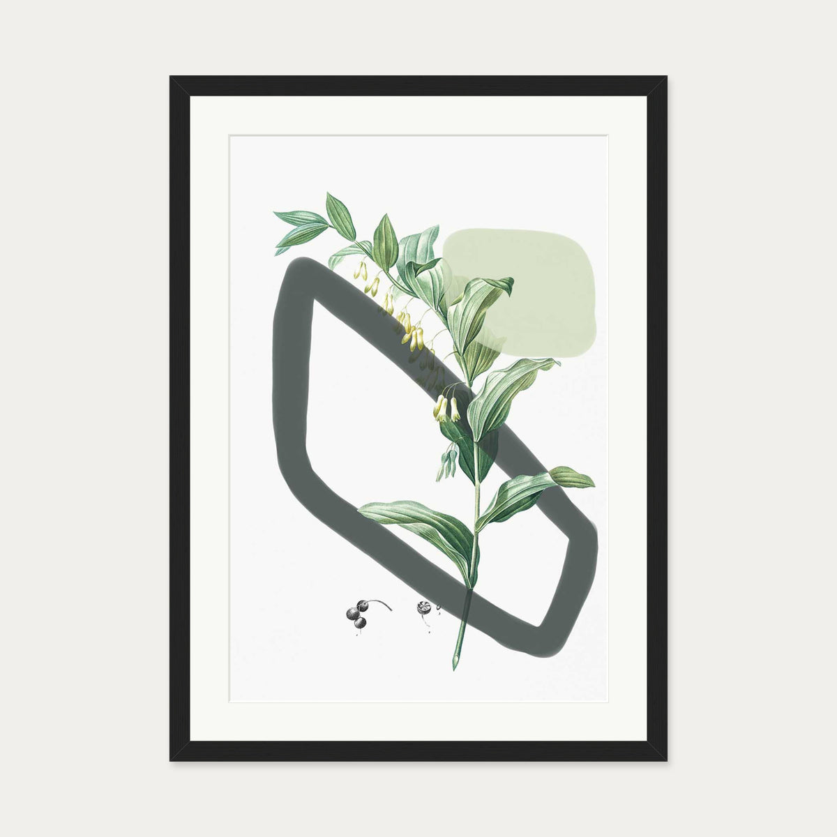 Vintage Plant With Shapes Art Print — 50 x 70 cm — Black Frame