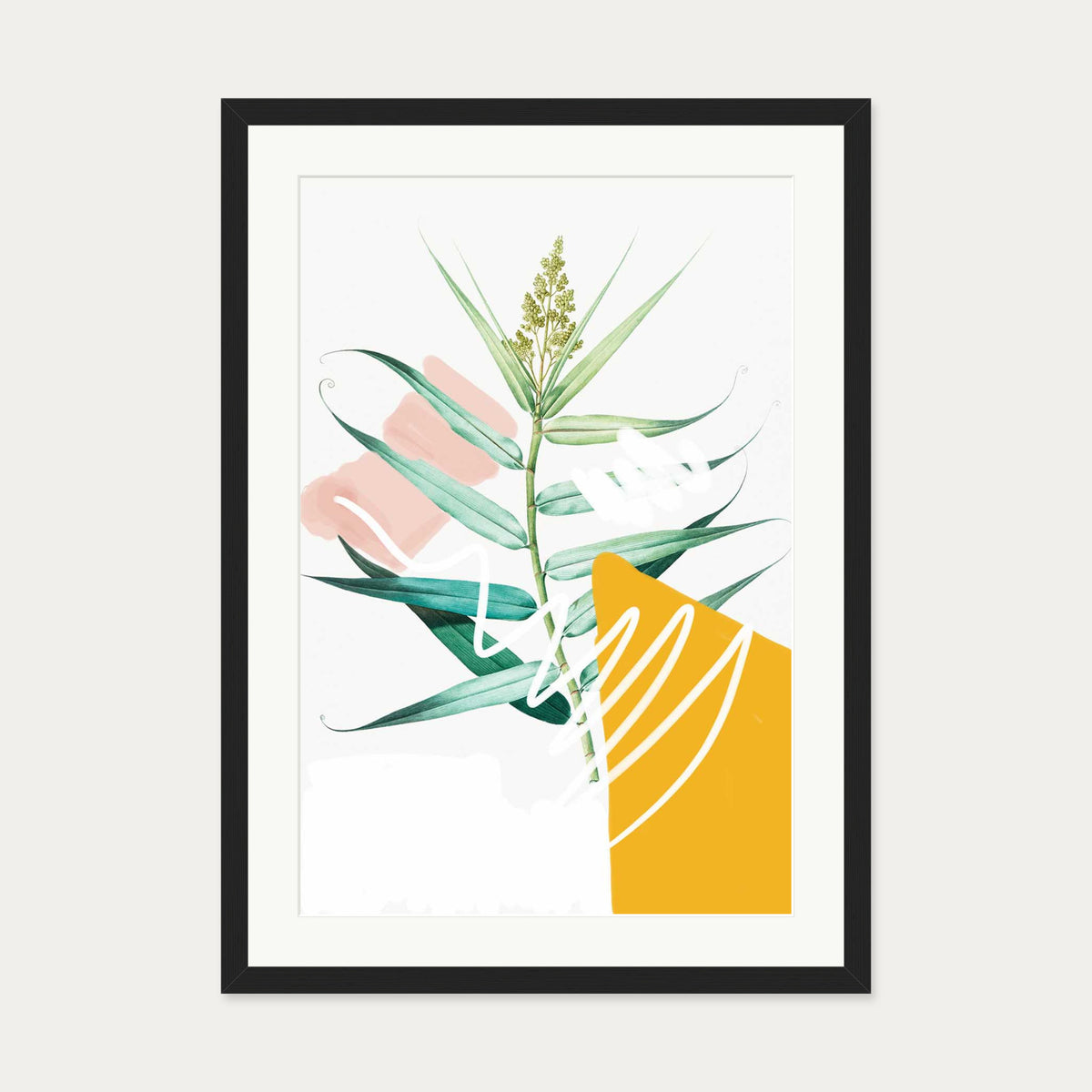 Botanical Contemporary Leaf Art Print — 50 x 70 cm — Black Frame