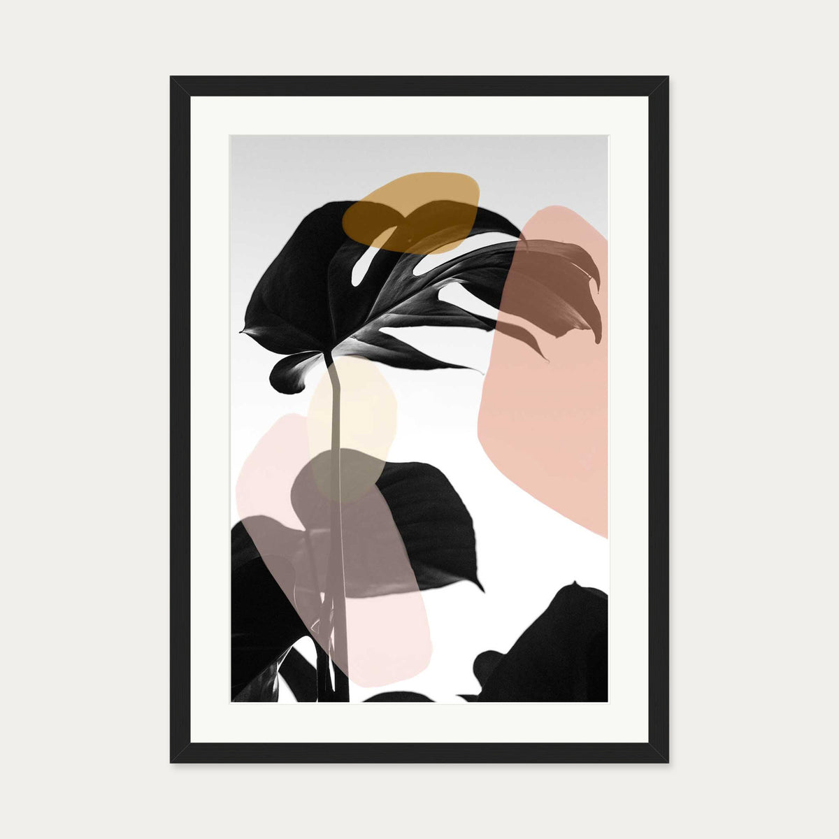 Contemporary Monstera Leaf Art Print — 50 x 70 cm — Black Frame