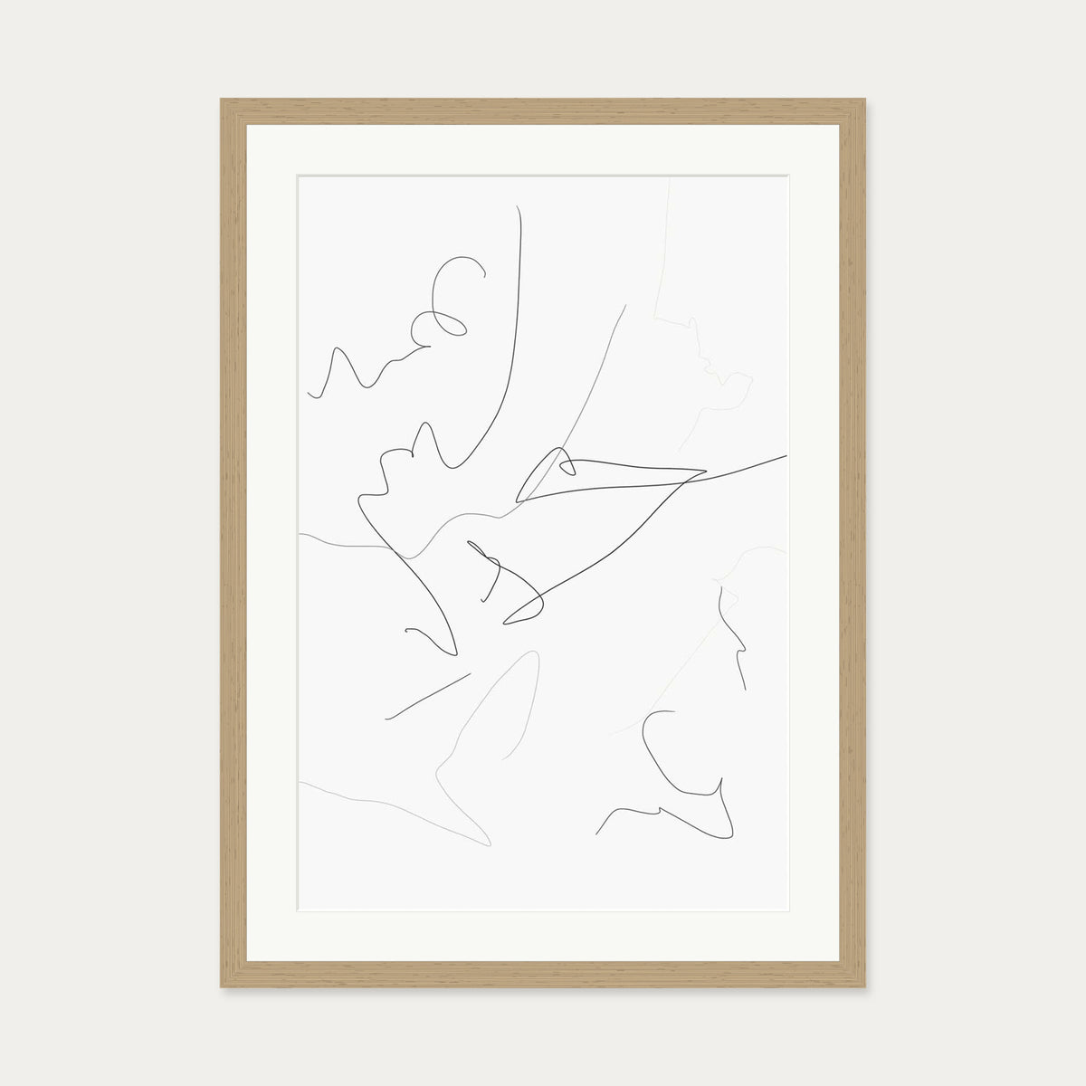 Abstract Line Art Print — 50 x 70 cm — Oak Frame