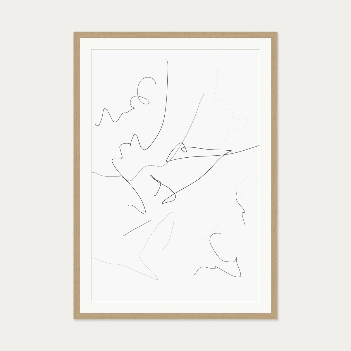 Abstract Line Art Print — 70 x 100 cm — Oak Frame