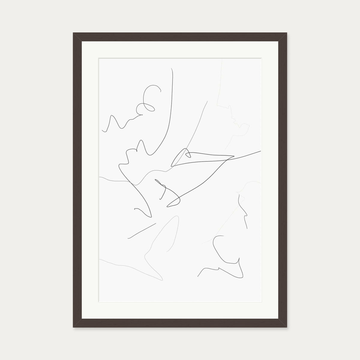 Abstract Line Art Print — 50 x 70 cm — Brown Frame