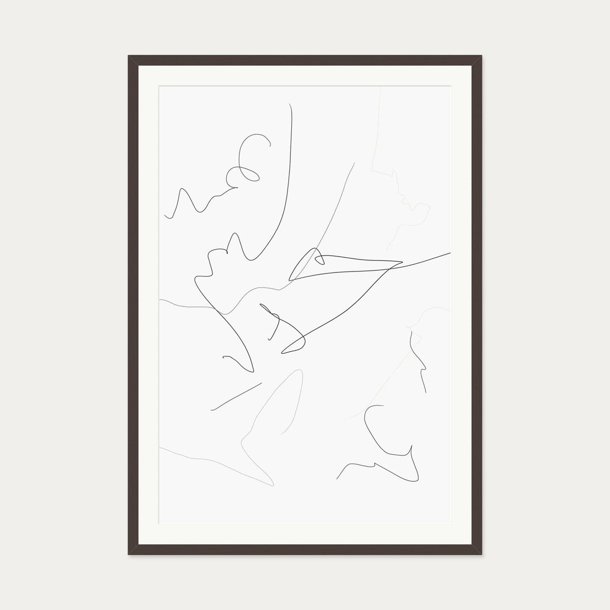 Abstract Line Art Print — 70 x 100 cm — Brown Frame