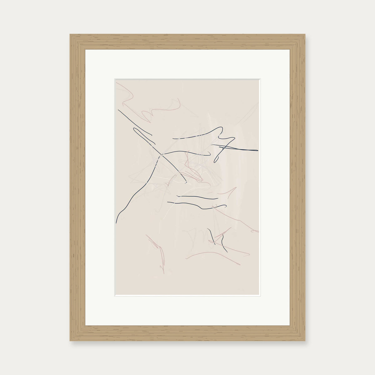 Abstract Line Drawing Art Print — 30 x 40 cm — Oak Frame