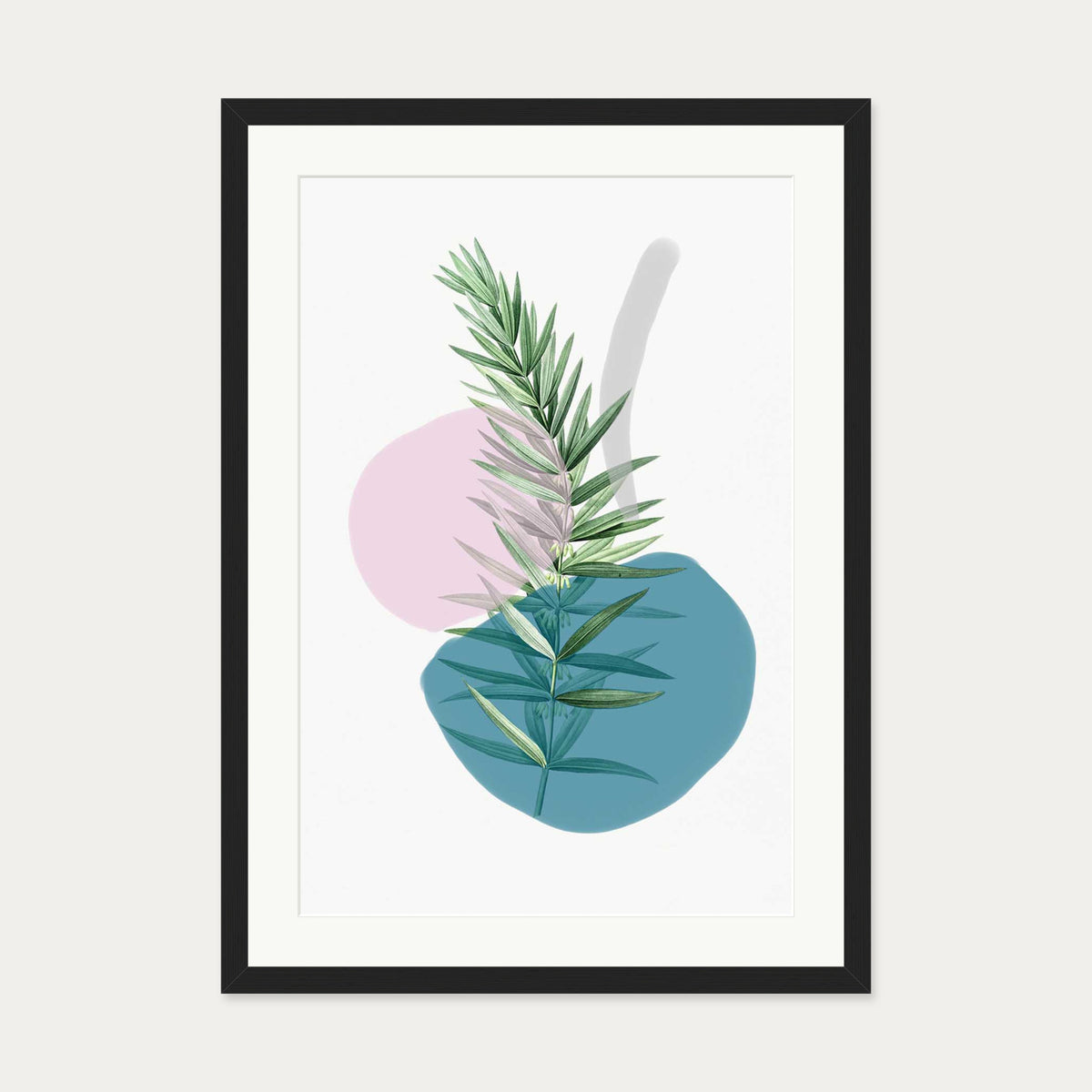 Botanical Vintage Leaves Art Print — 50 x 70 cm — Black Frame