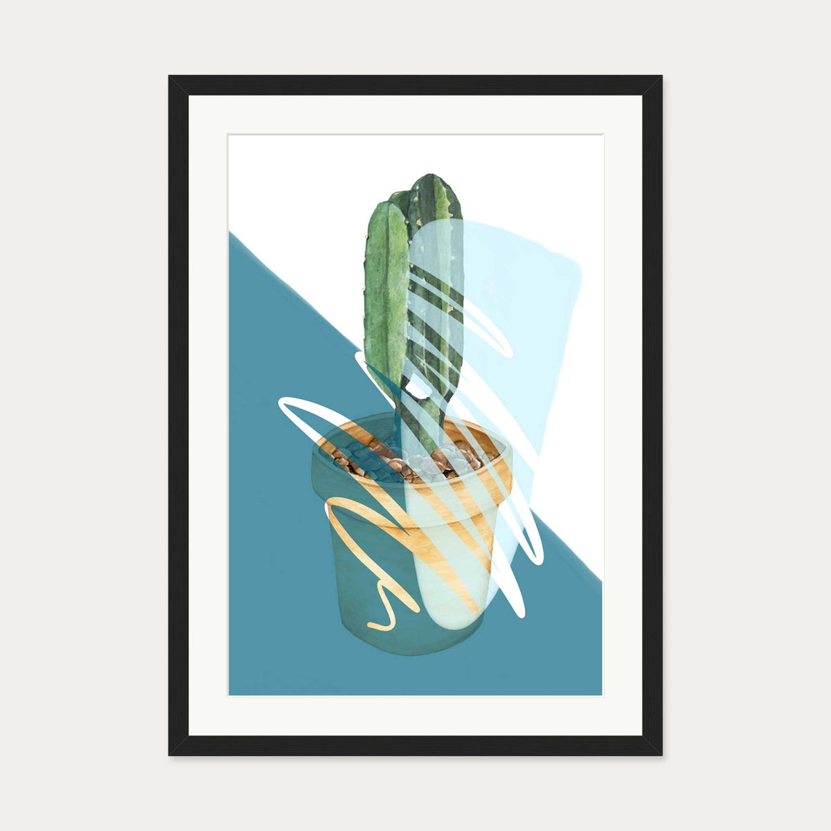 Cactus In A Pot Art Print — 50 x 70 cm — Black Frame