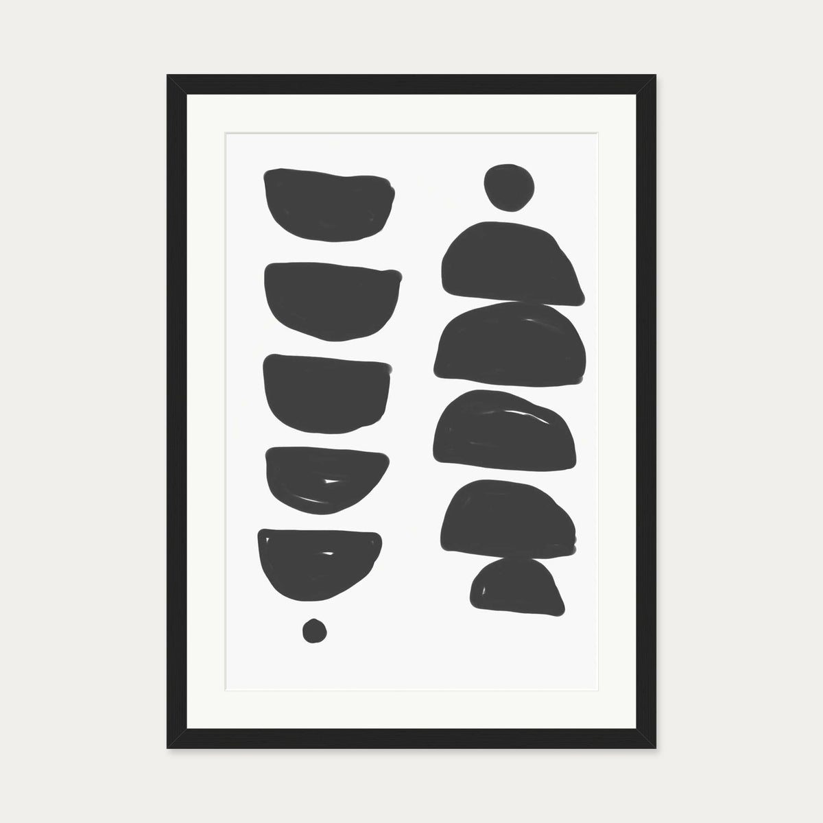Monochrome Mid Century Art Print — 50 x 70 cm — Black Frame