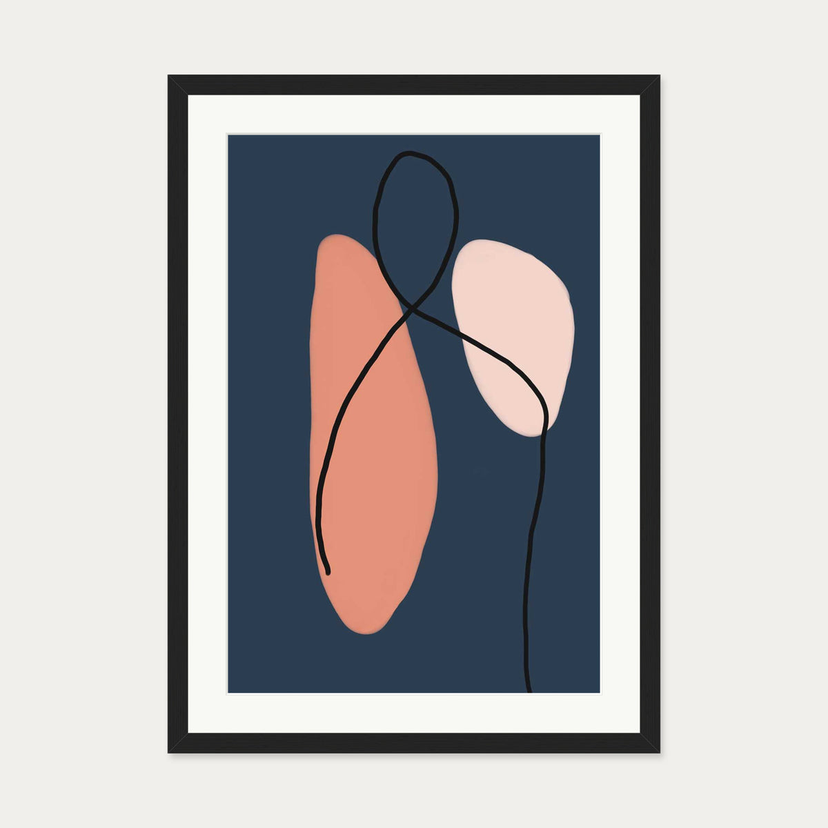 Modern Navy & Blush Art Print — 50 x 70 cm — Black Frame