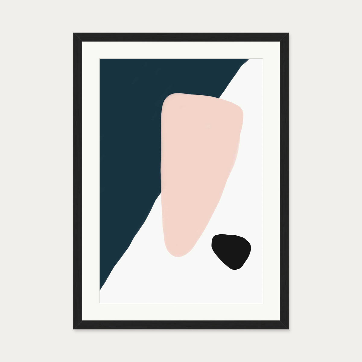 Navy And Pink Shapes Art Print — 50 x 70 cm — Black Frame