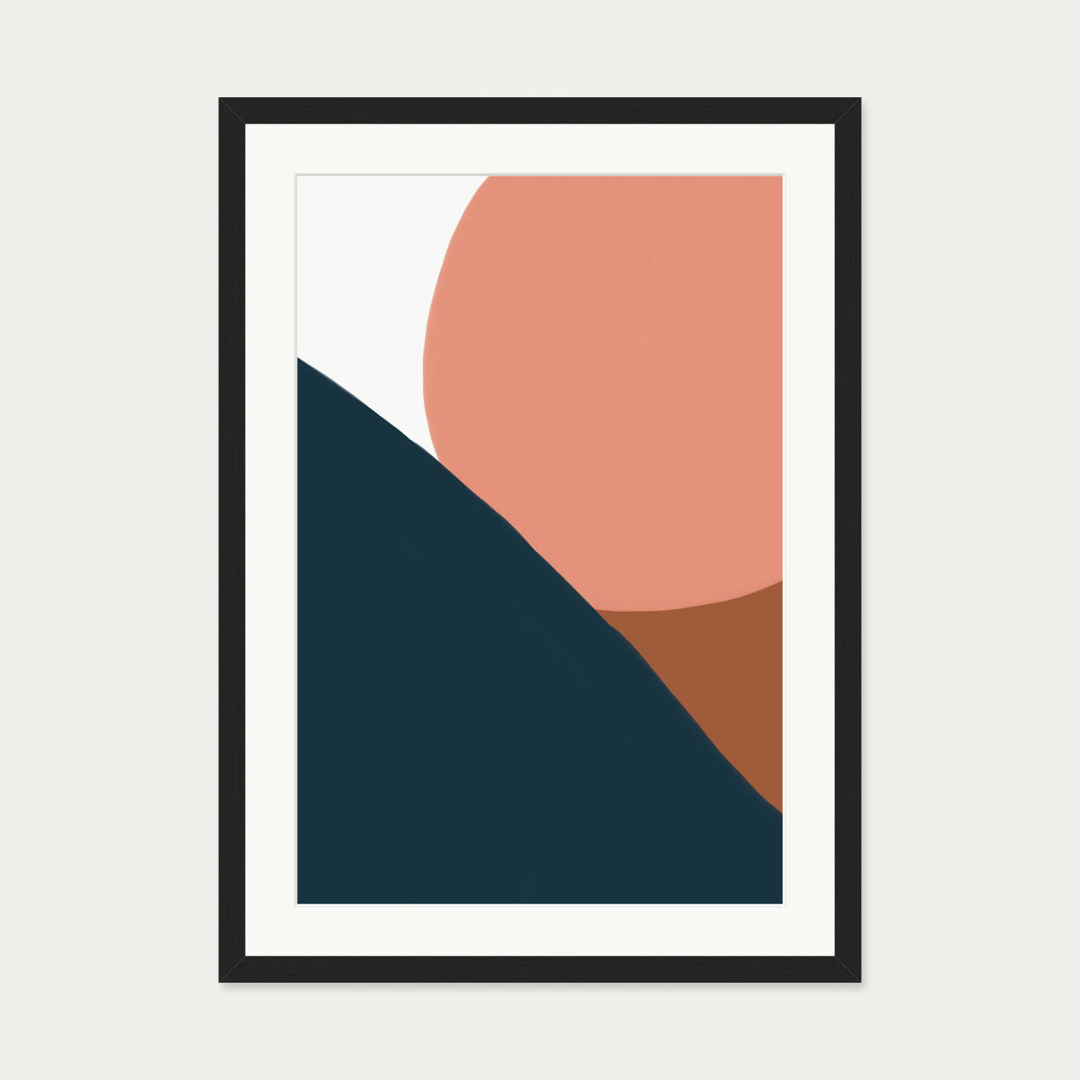 Terracotta On Blue Shapes Art Print — 50 x 70 cm — Black Frame