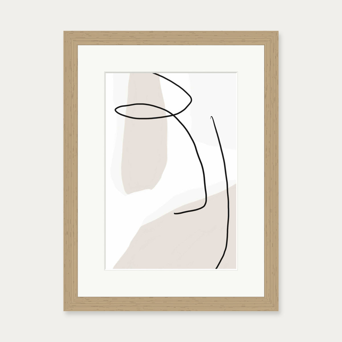 Contemporary Face Line Art Print — 30 x 40 cm — Oak Frame