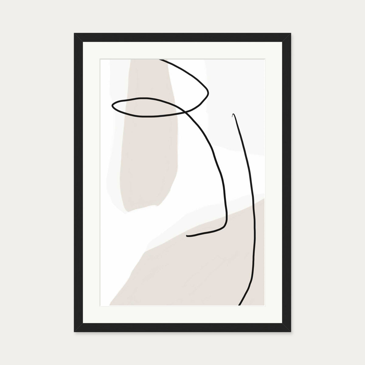 Contemporary Face Line Art Print — 50 x 70 cm — Black Frame