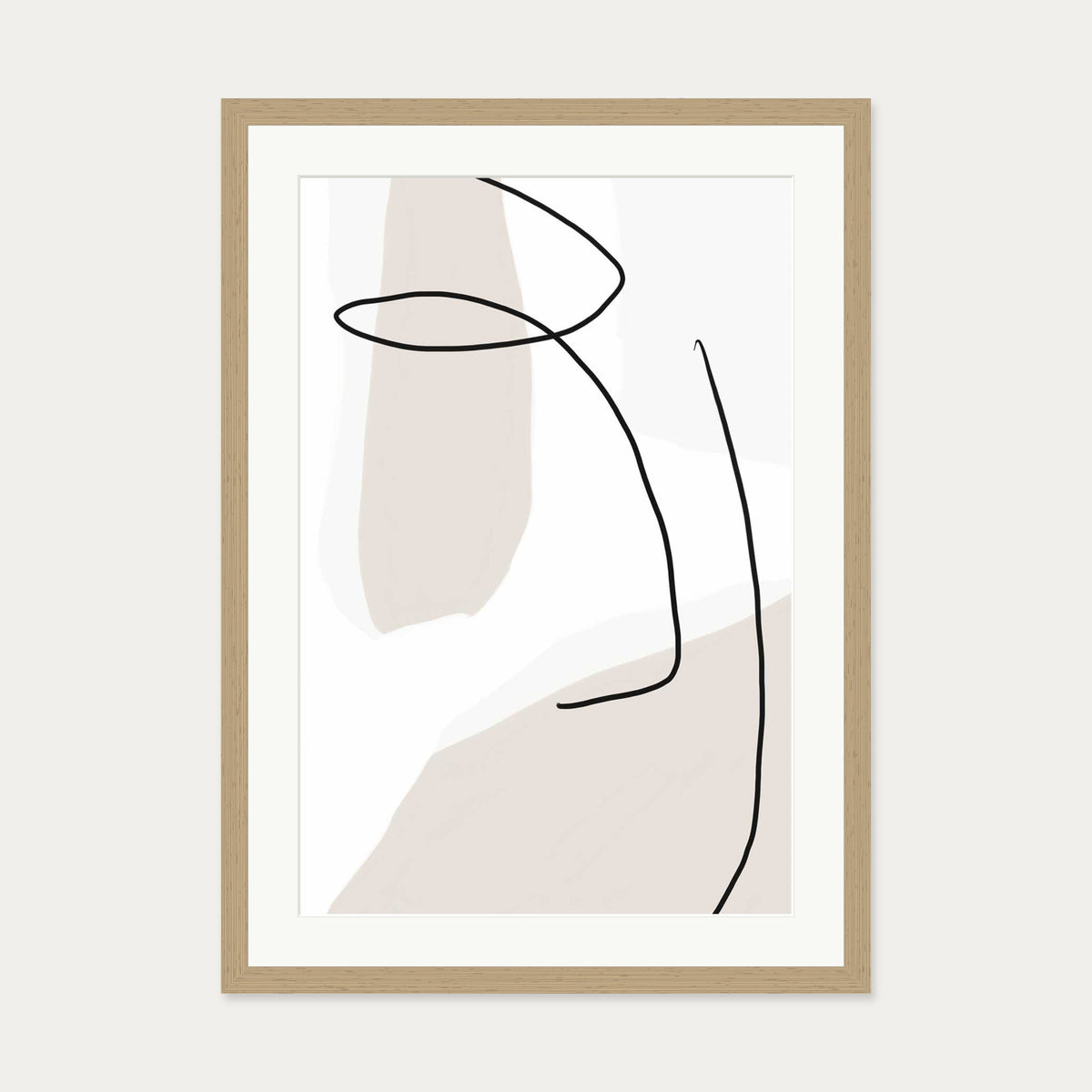 Contemporary Face Line Art Print — 50 x 70 cm — Oak Frame