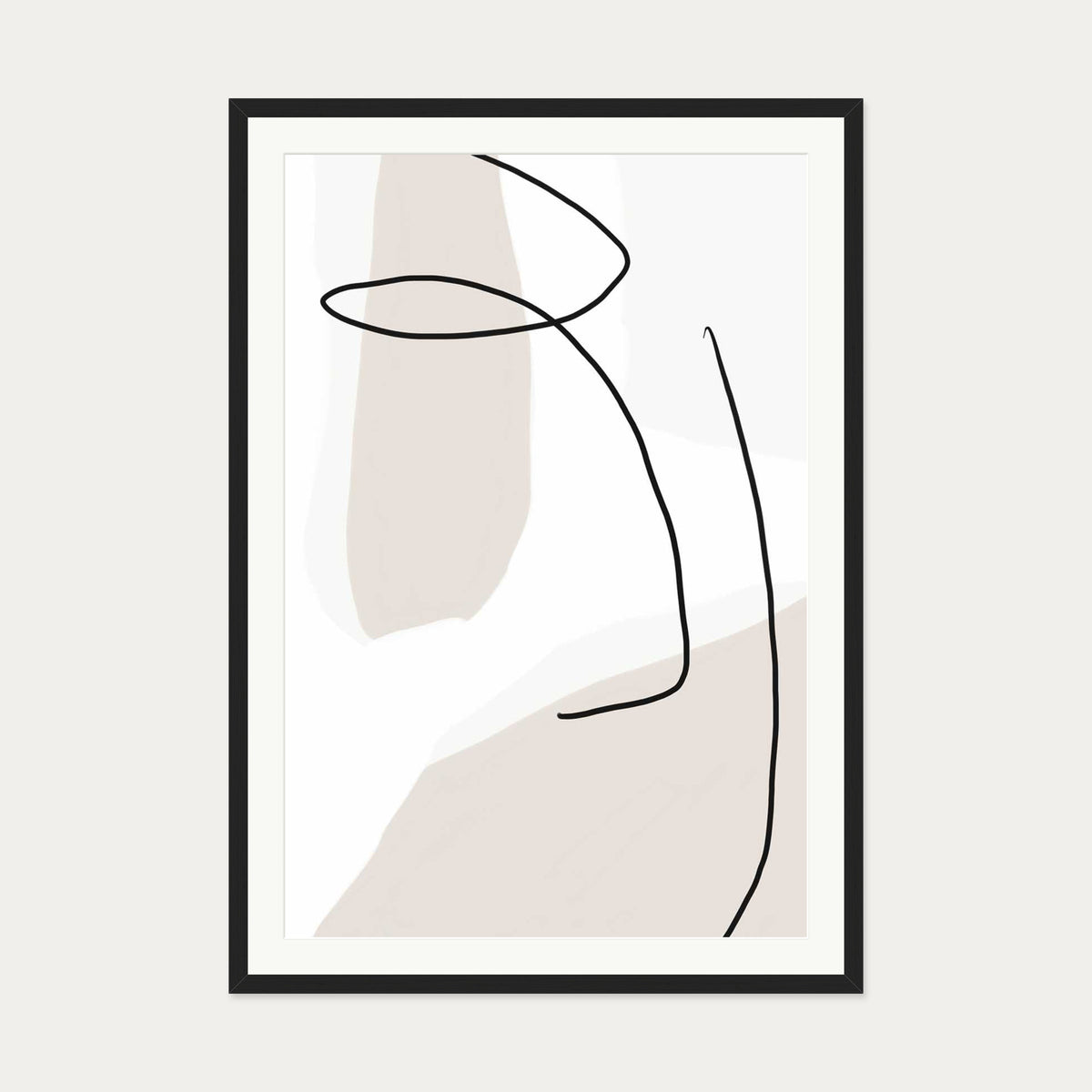 Contemporary Face Line Art Print — 70 x 100 cm — Black Frame