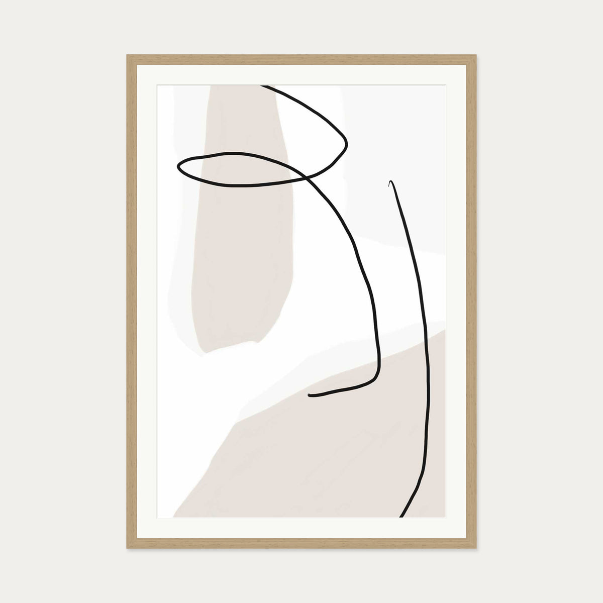 Contemporary Face Line Art Print — 70 x 100 cm — Oak Frame
