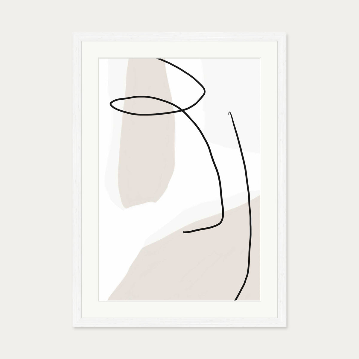 Contemporary Face Line Art Print — 50 x 70 cm — White Frame