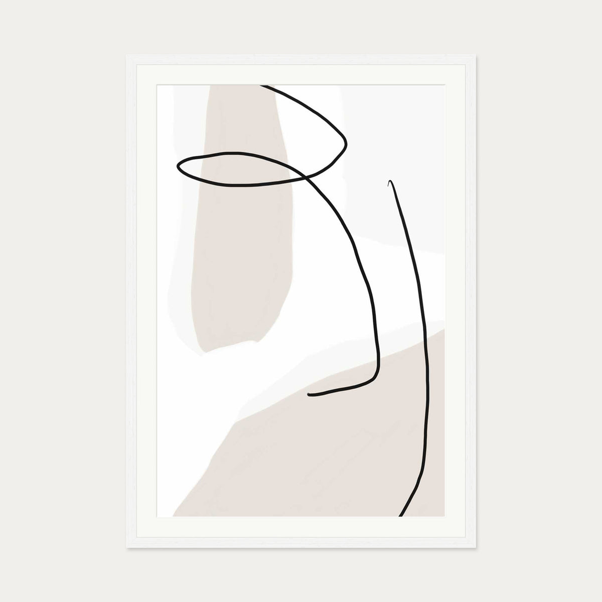 Contemporary Face Line Art Print — 70 x 100 cm — White Frame