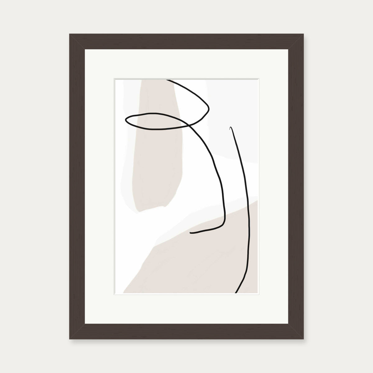 Contemporary Face Line Art Print — 30 x 40 cm — Brown Frame