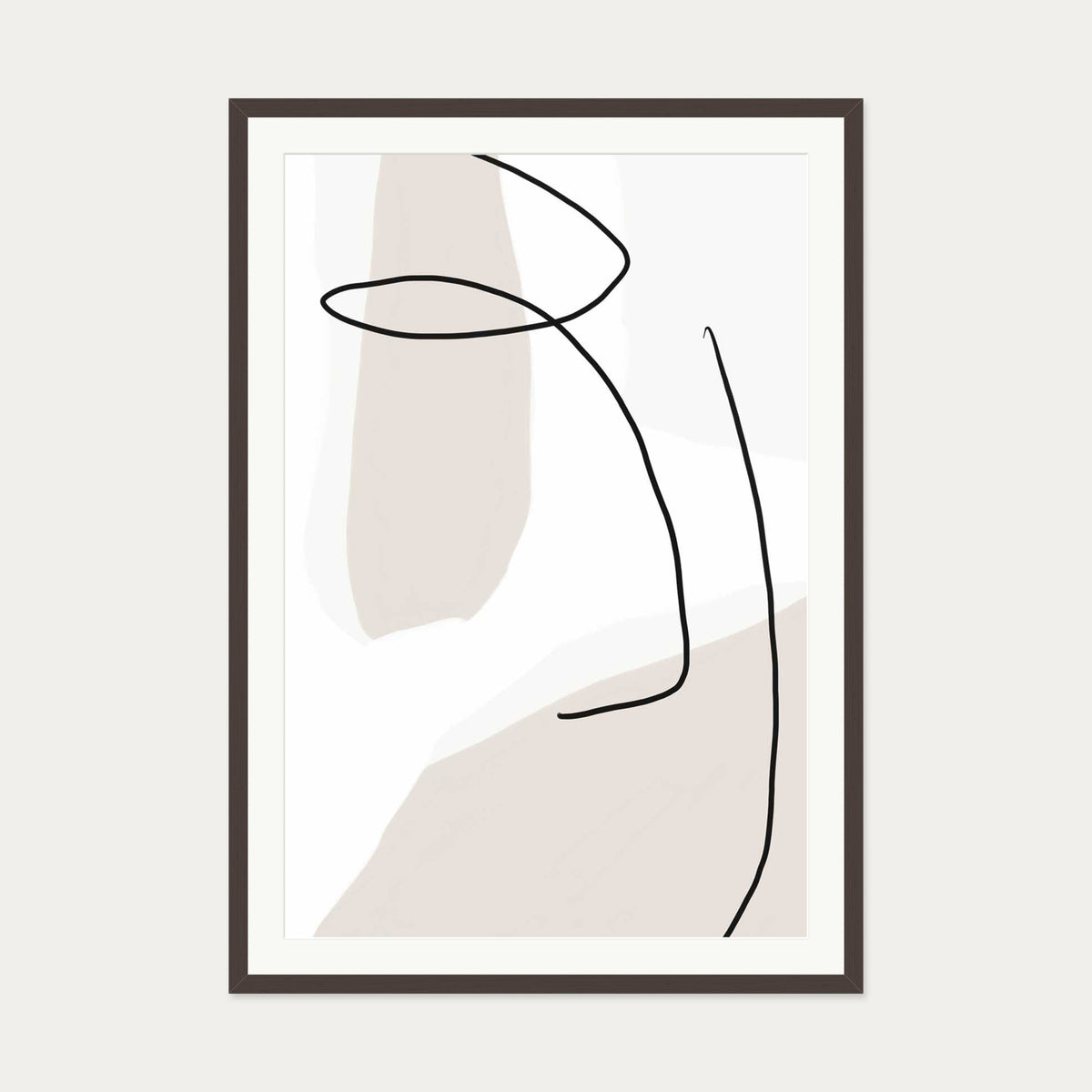 Contemporary Face Line Art Print — 70 x 100 cm — Brown Frame