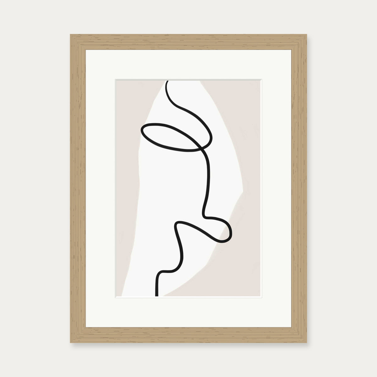 Abstract Face Line Art Print — 30 x 40 cm — Oak Frame