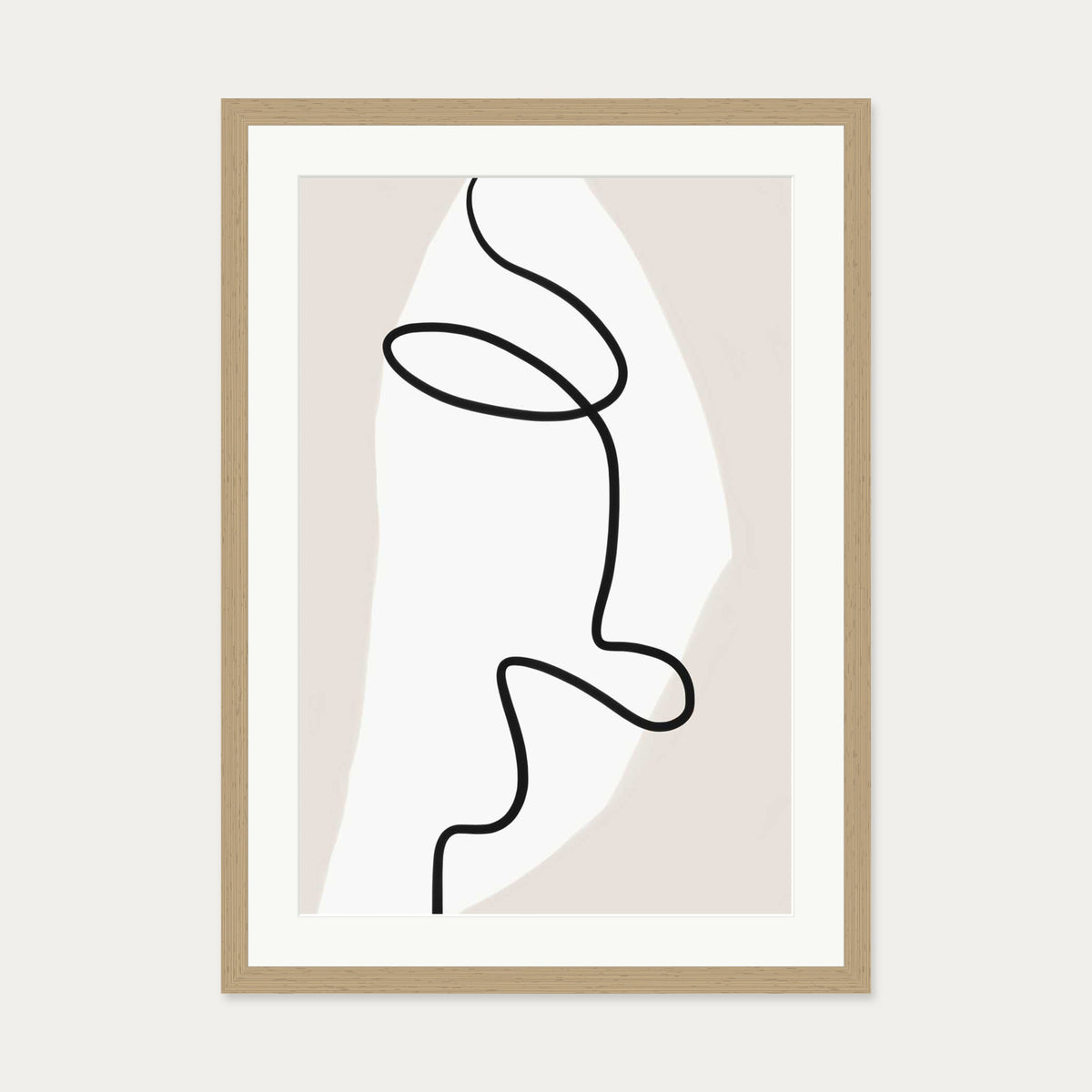 Abstract Face Line Art Print — 50 x 70 cm — Oak Frame