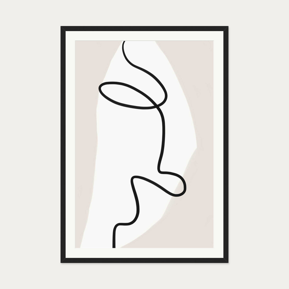 Abstract Face Line Art Print — 70 x 100 cm — Black Frame