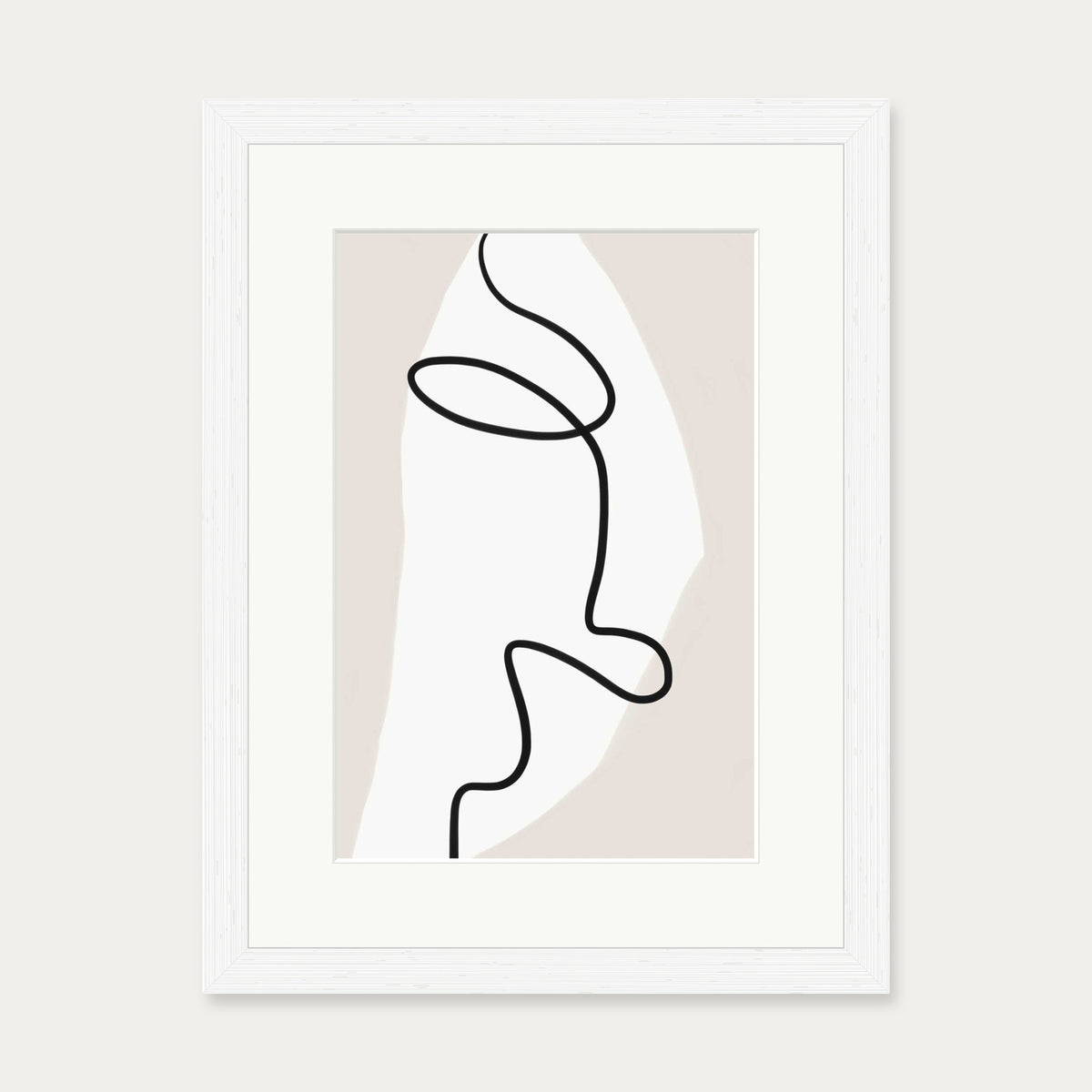 Abstract Face Line Art Print — 30 x 40 cm — White Frame