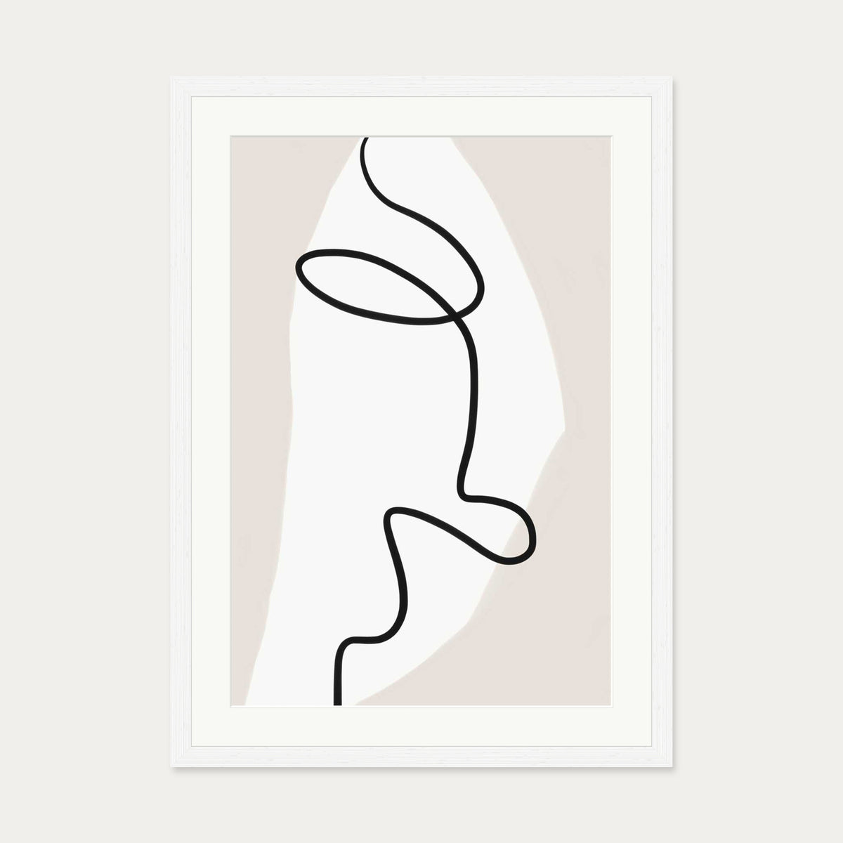 Abstract Face Line Art Print — 50 x 70 cm — White Frame