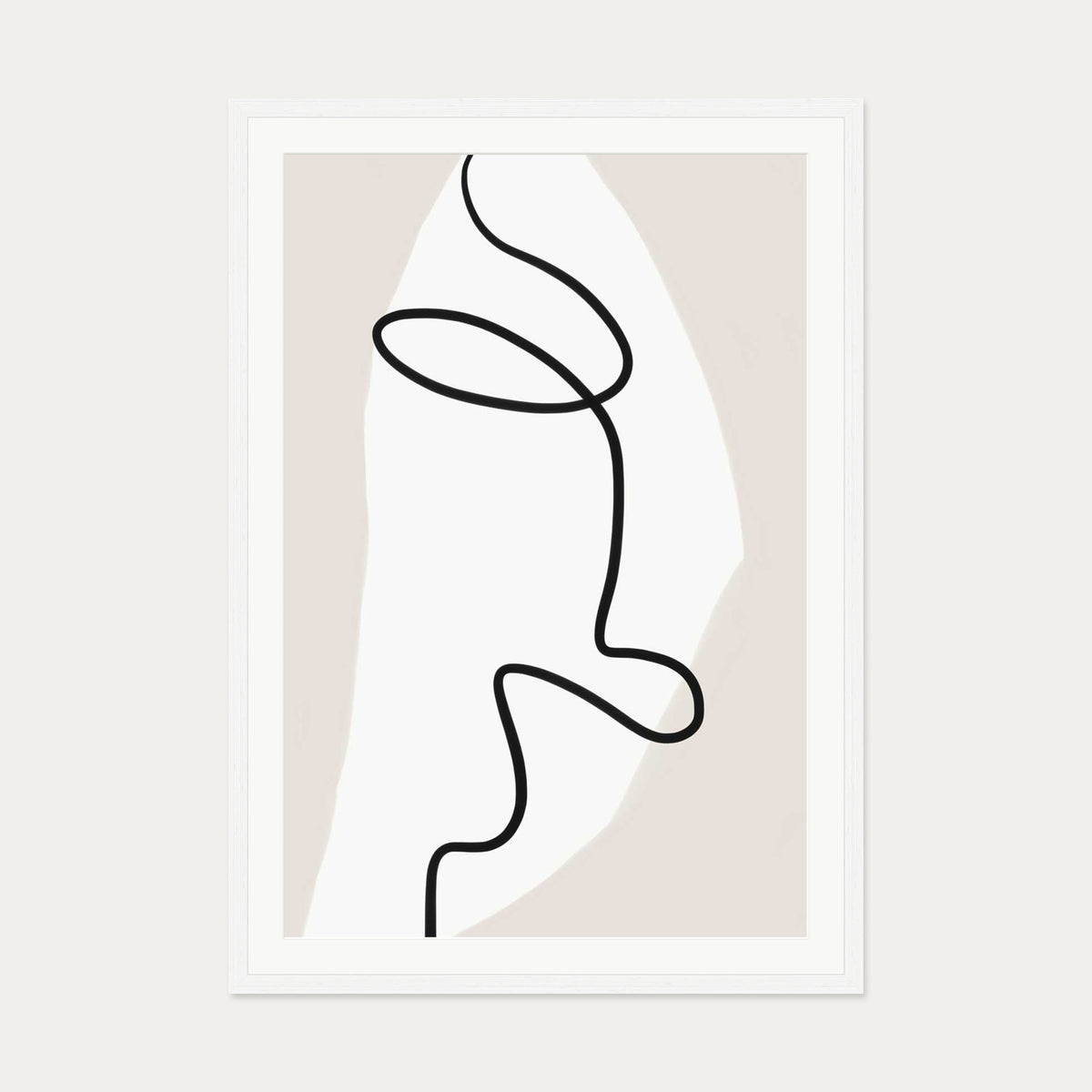 Abstract Face Line Art Print — 70 x 100 cm — White Frame