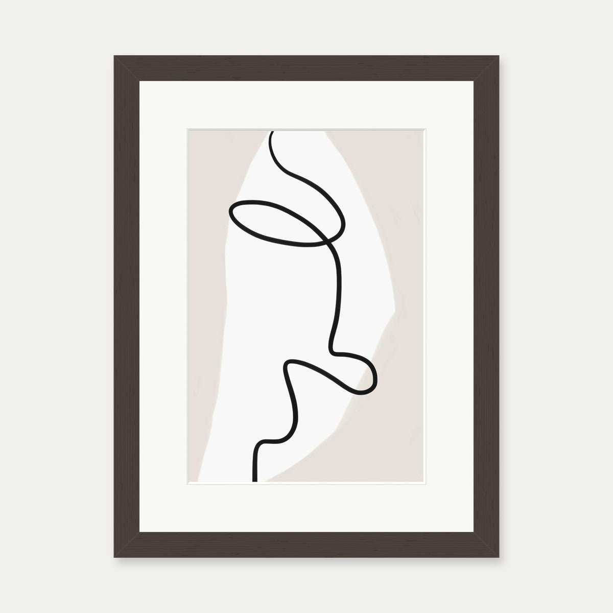 Abstract Face Line Art Print — 30 x 40 cm — Brown Frame