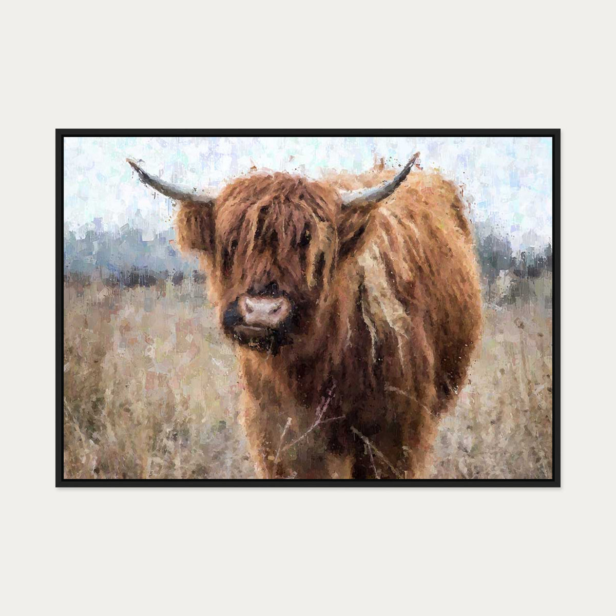 Highland Cow Portrait Print On Canvas — 70 x 100 cm — Black Frame
