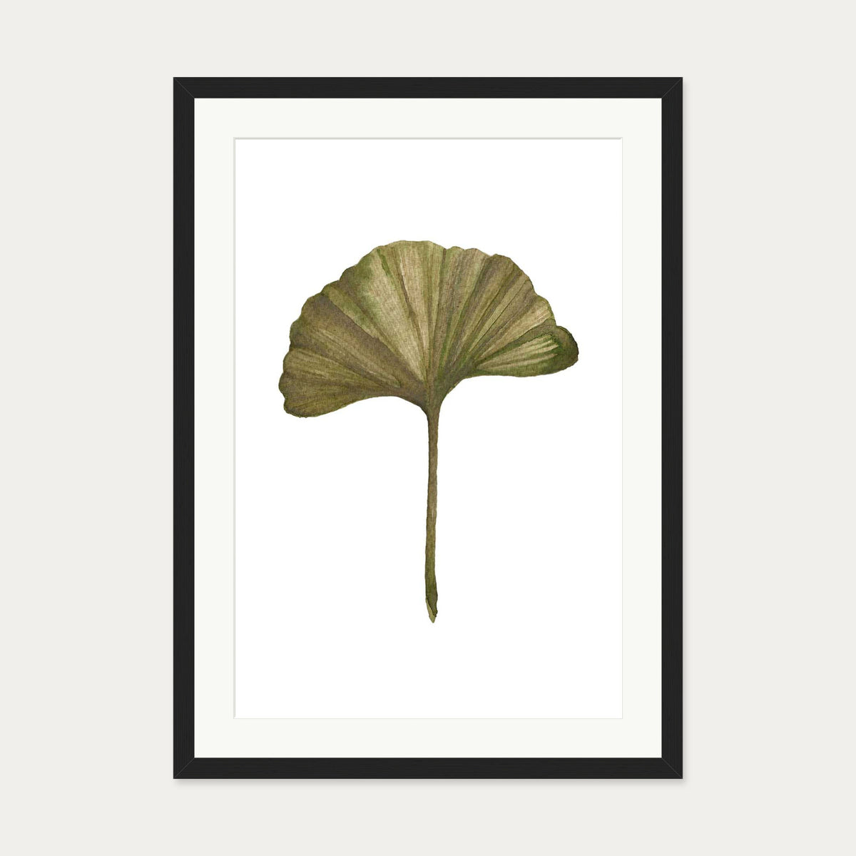 Watercolour Ginkgo Leaf Art Print — 50 x 70 cm — Black Frame