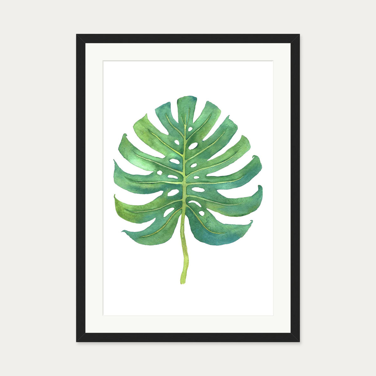 Watercolour Monstera Leaf Art Print — 50 x 70 cm — Black Frame