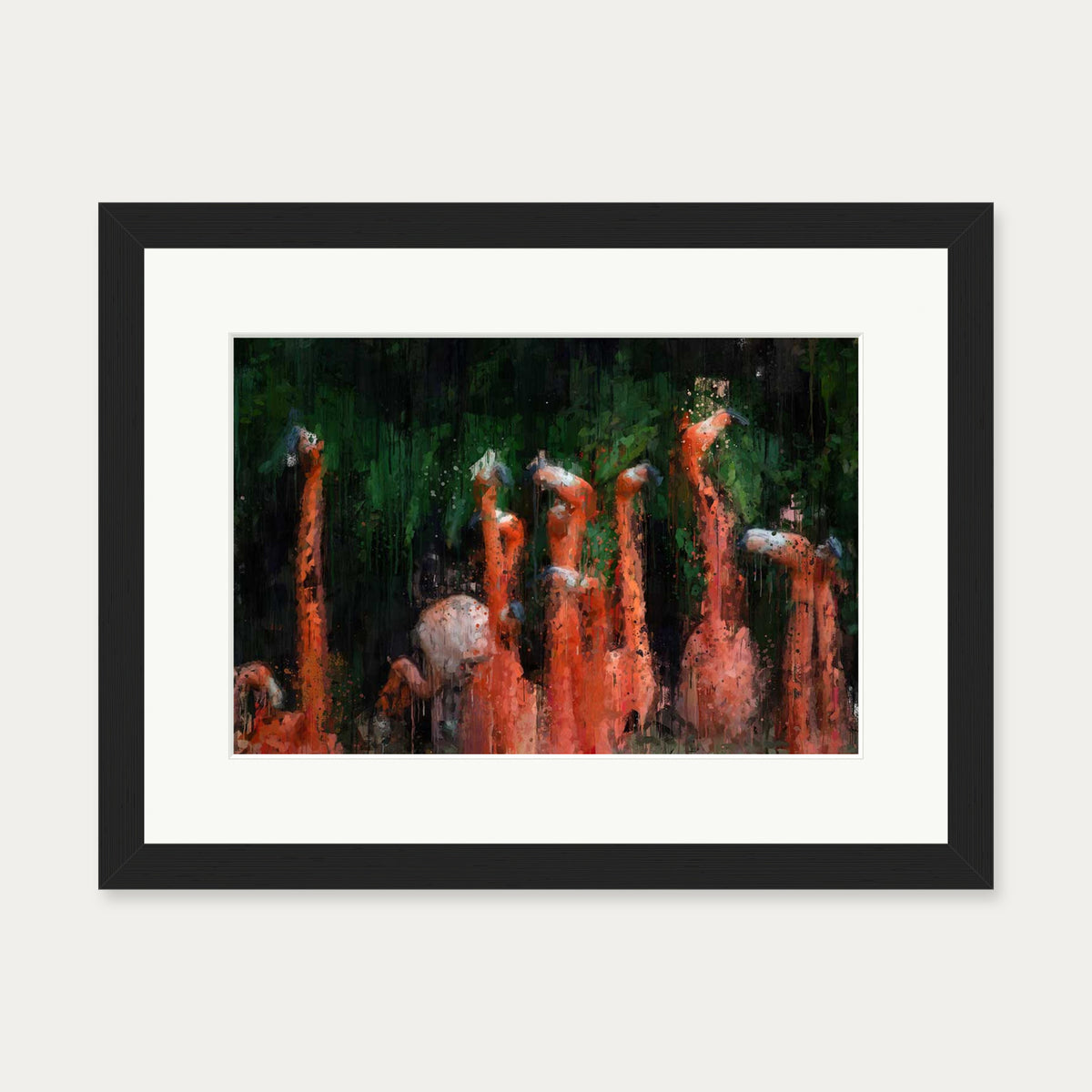 Flamingos Impressionist Art Print — 30 x 40 cm — Black Frame