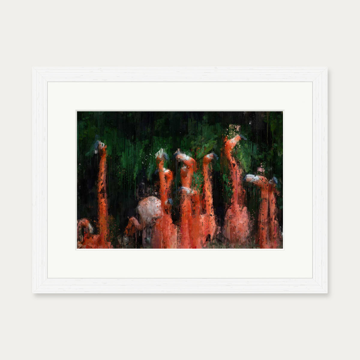 Flamingos Impressionist Art Print — 30 x 40 cm — White Frame