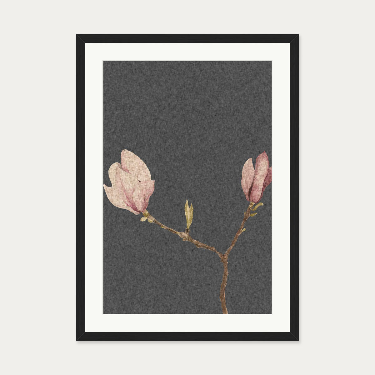 Grey Vintage Rose Art Print — 50 x 70 cm — Black Frame